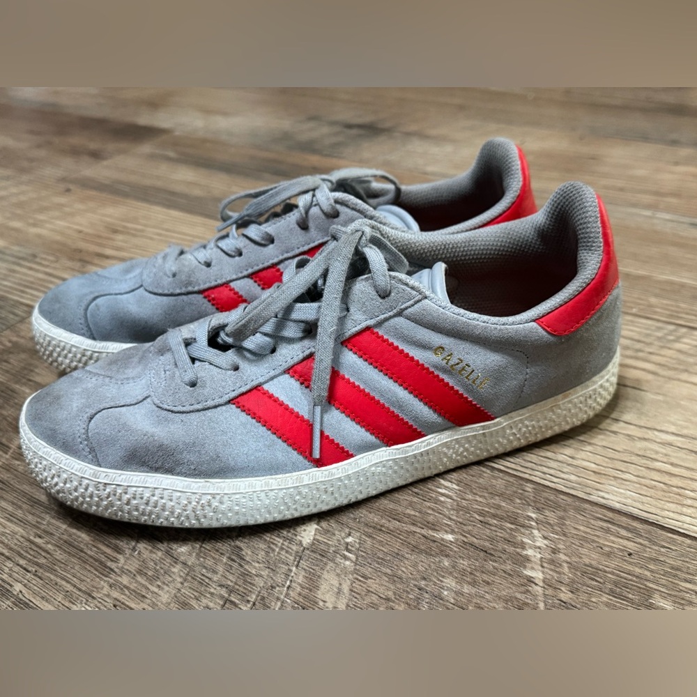 Adidas Gazelle Gray Sneakers with Red Stripes - Free Shipping